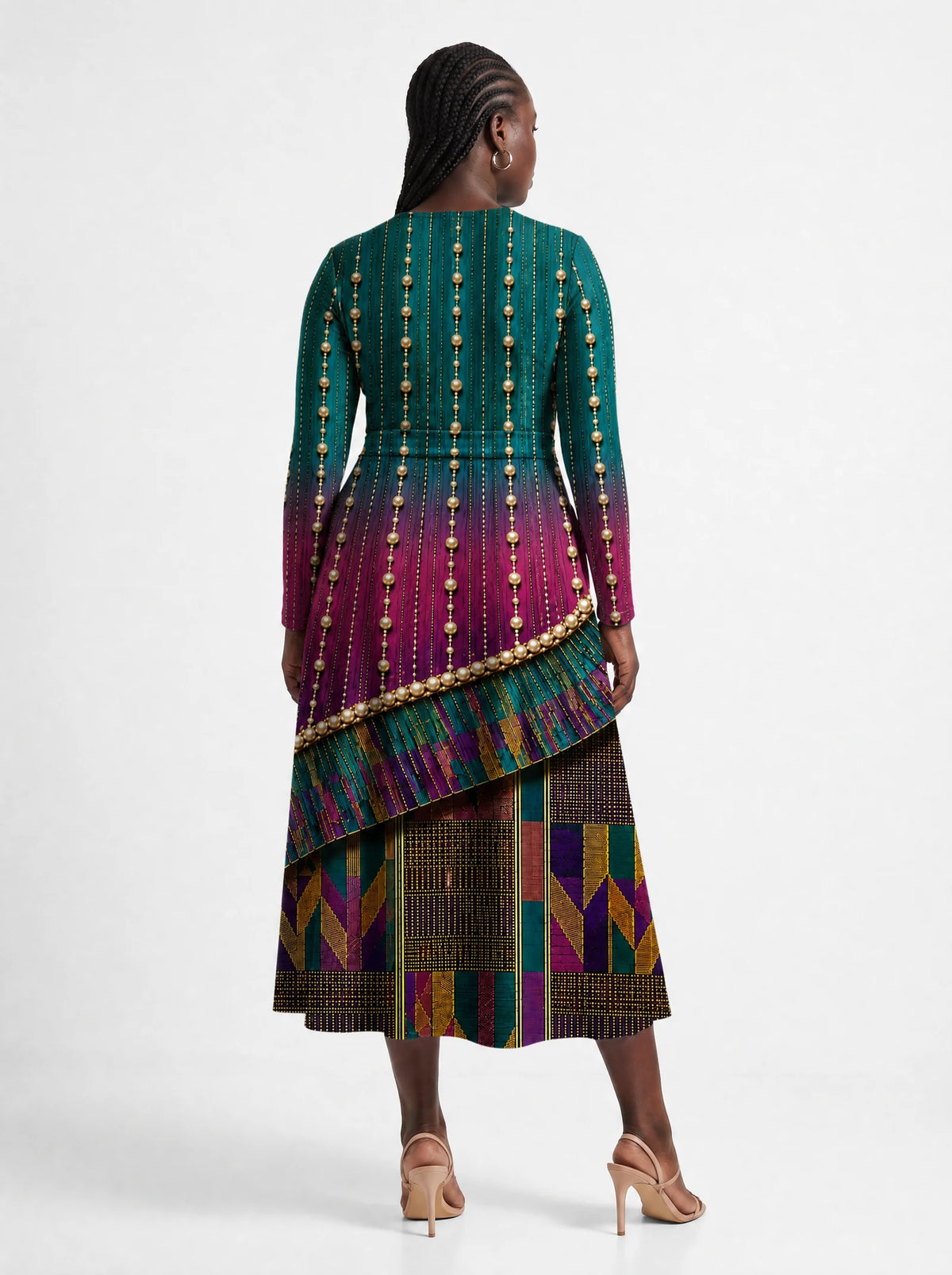 "Lulu" Long Sleeve Midaxi Dress — back view on model