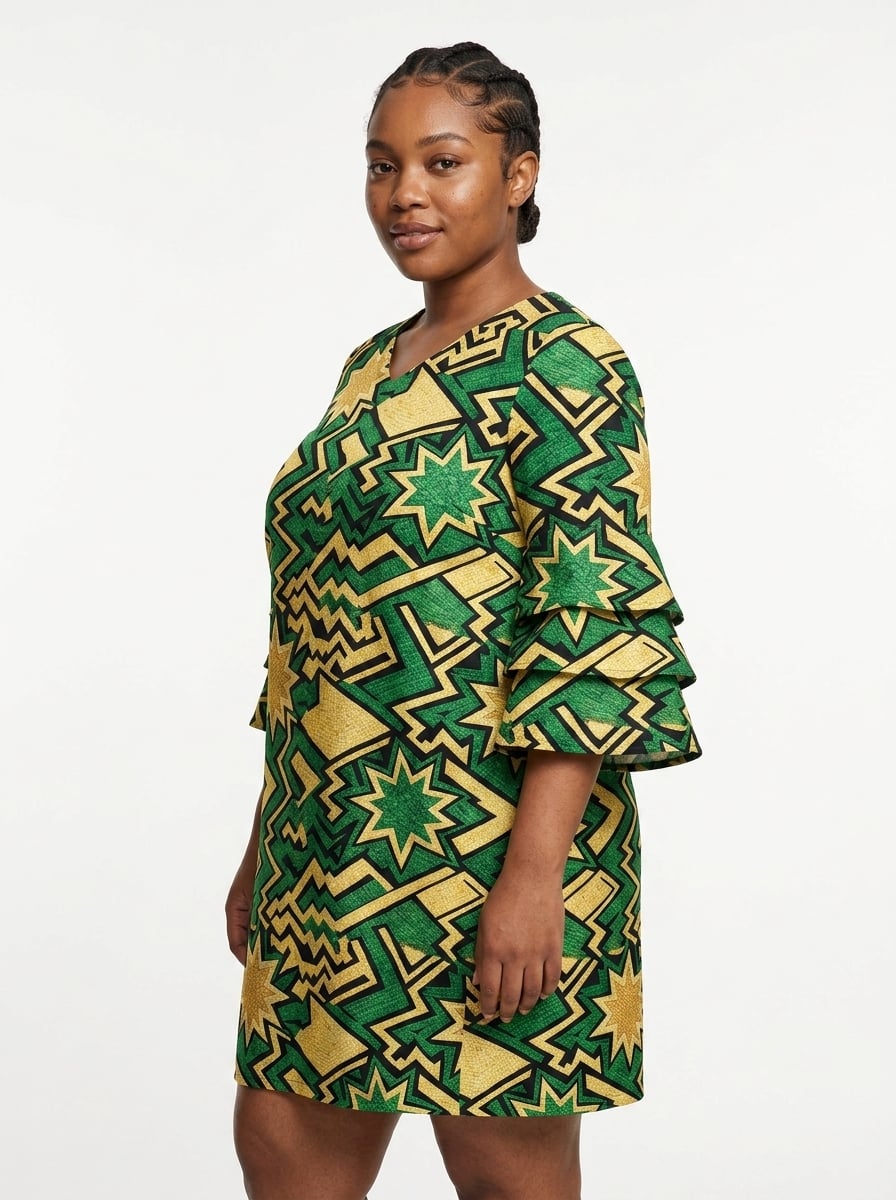 Emerald Sheba Stacked Ruffle Sleeve Dress
