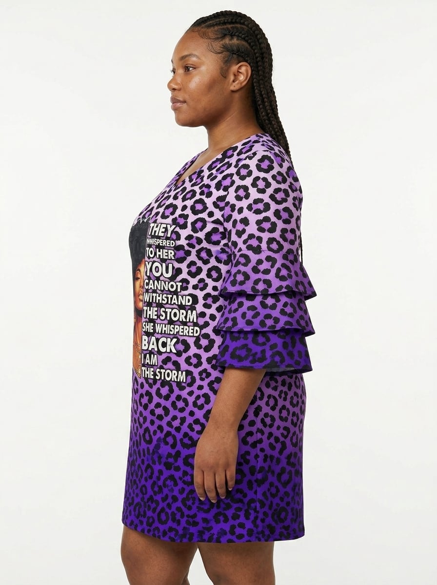 "Unstoppable" Amethyst Leopard Stacked Ruffle Sleeve Dress