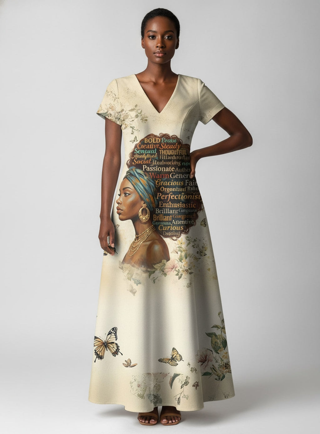 Gorgeous Black Queen Short Sleeve Maxi Dress Promo