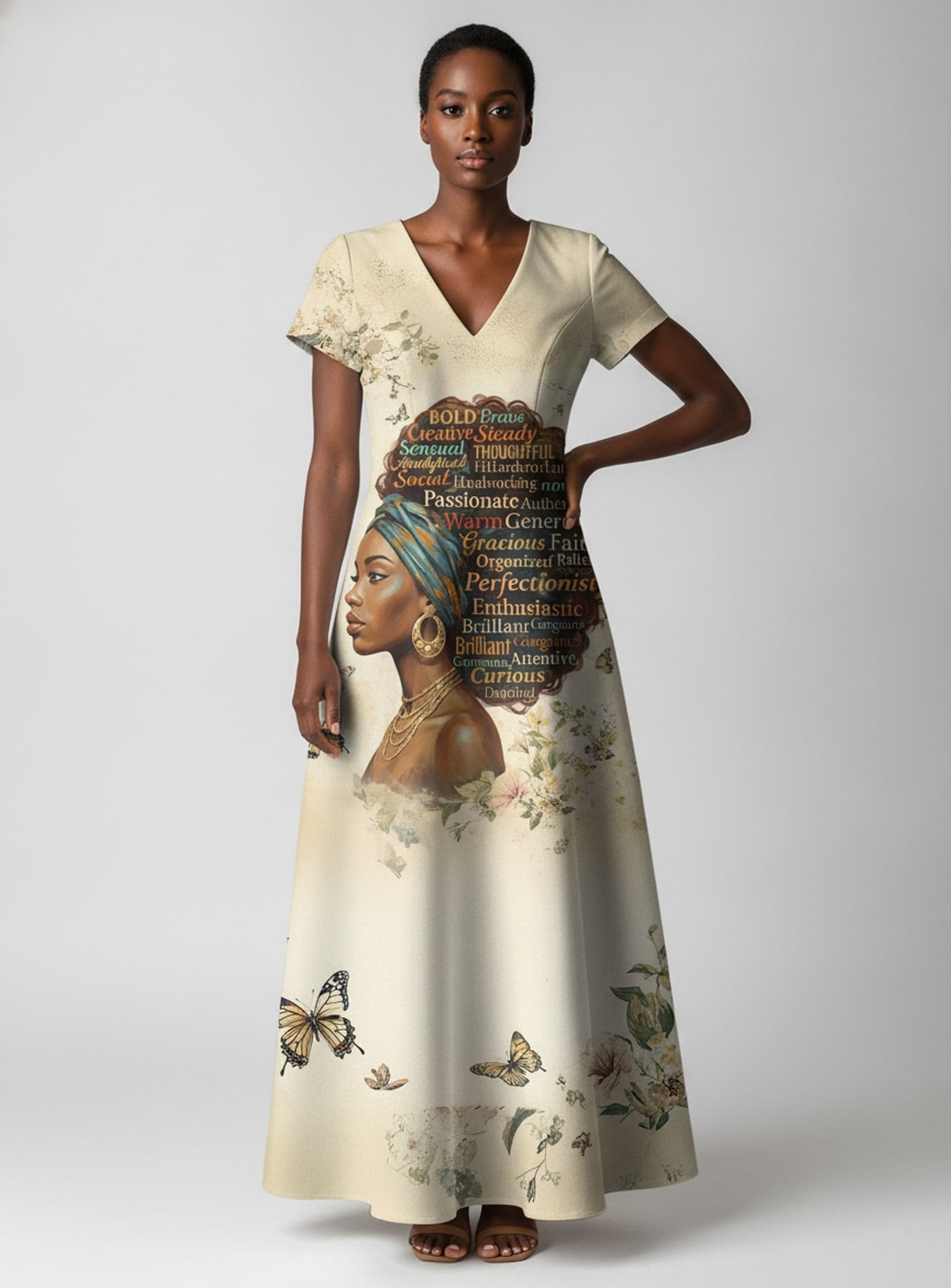 Gorgeous Black Queen Short Sleeve Maxi Dress