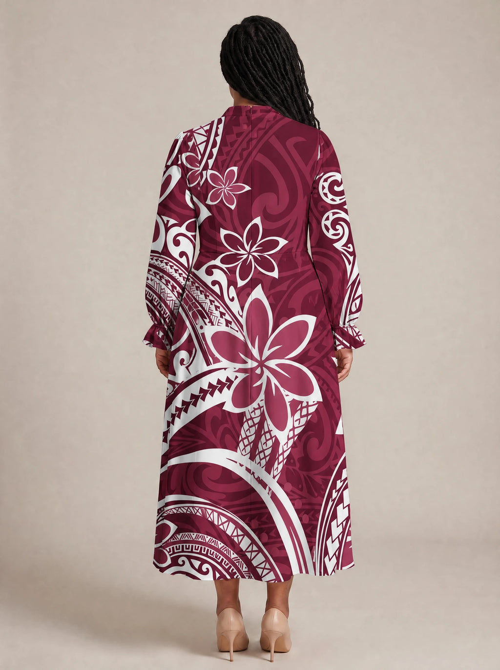 "Lehua" Long Puff Sleeve Dress — back view on model