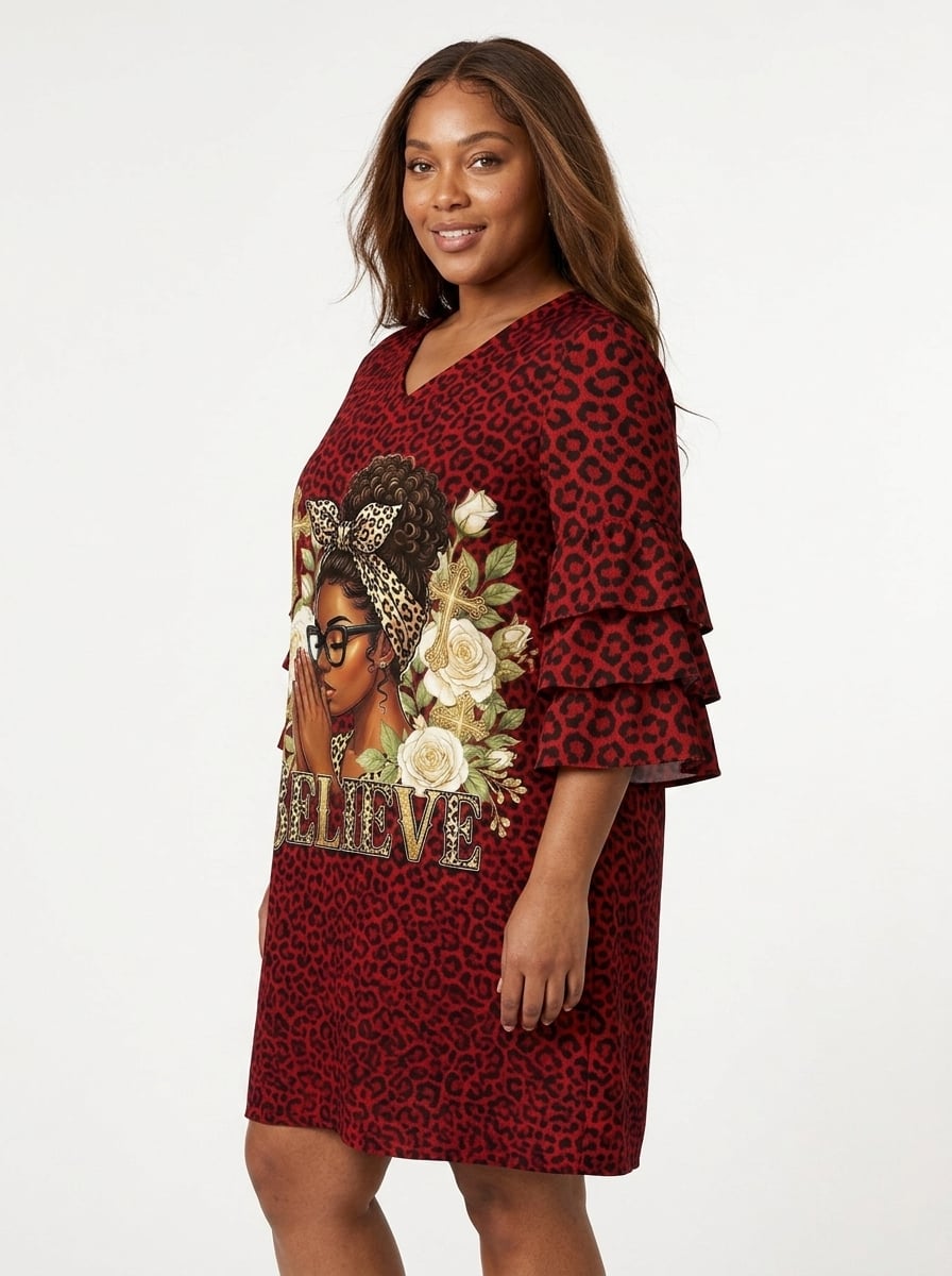 "Imani" Rouge Stacked Ruffle Sleeve Dress