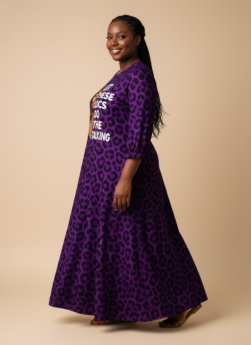 Purple Leopard Long Sleeve Maxi Dress