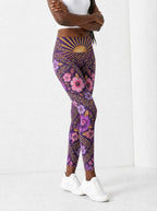 "August Queen Purple Bloom" Leggings — side view on model