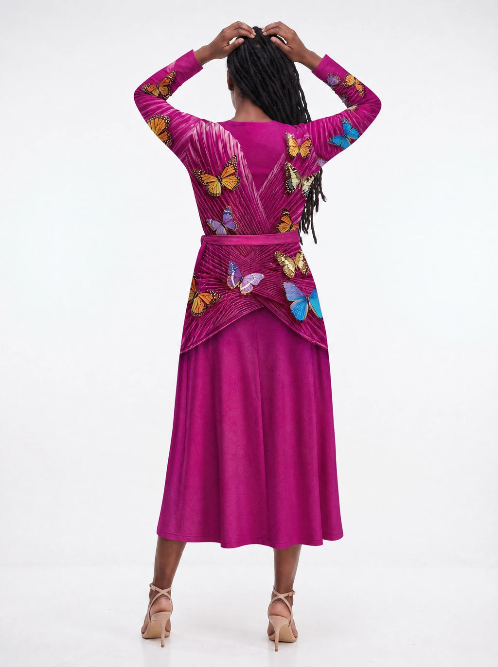 "Kipepeo" Long Sleeve Midaxi Dress — back view on model