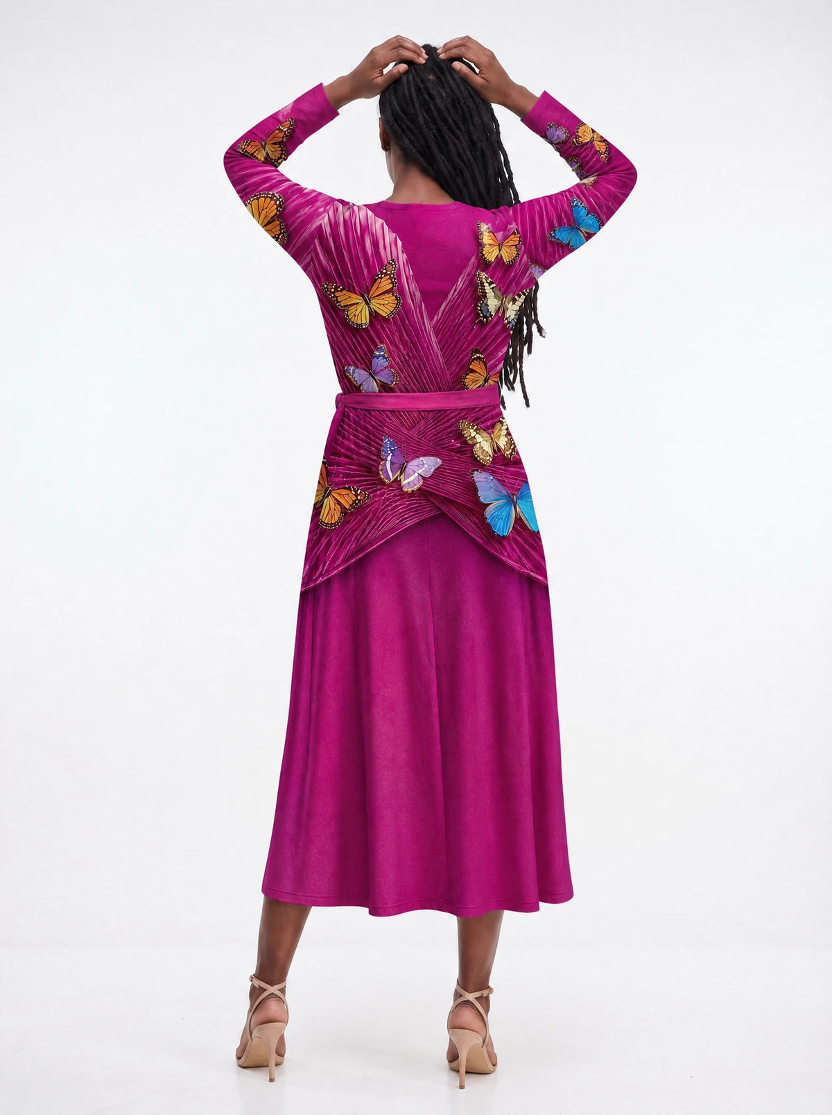"Kipepeo" Long Sleeve Midaxi Dress — back view on model
