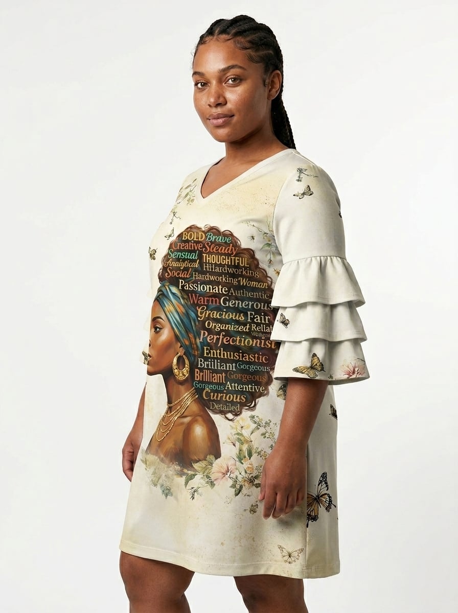 Gorgeous Black Queen Stacked Ruffle Sleeve Dress