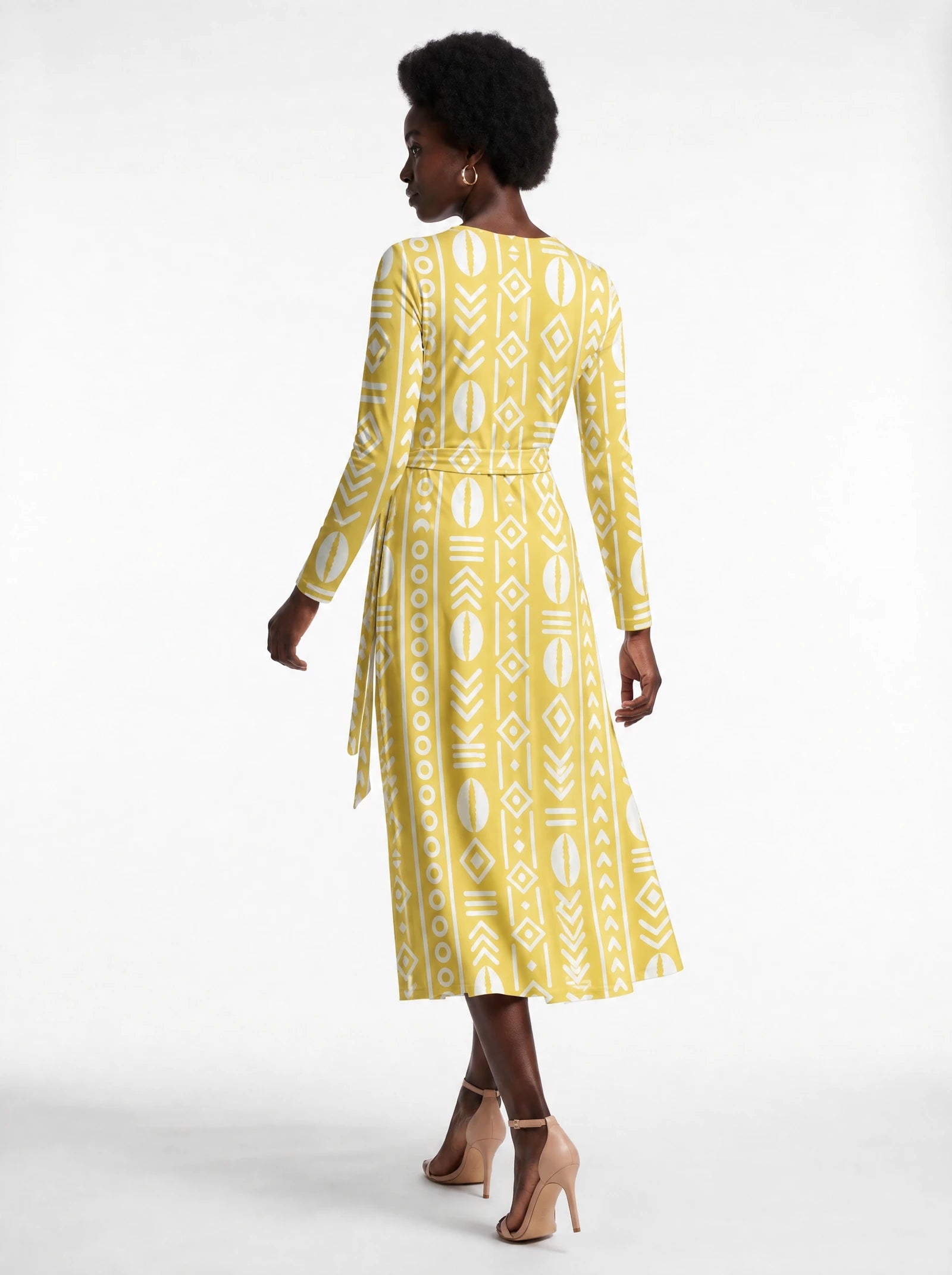 "Oshun Dhahabu" Viscose Midi Dress — back view on model