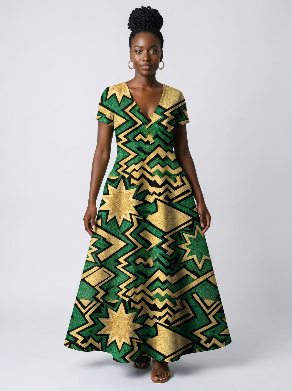 "Emerald Sheba" Short Sleeve Maxi Dress