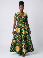 "Emerald Sheba" Short Sleeve Maxi Dress