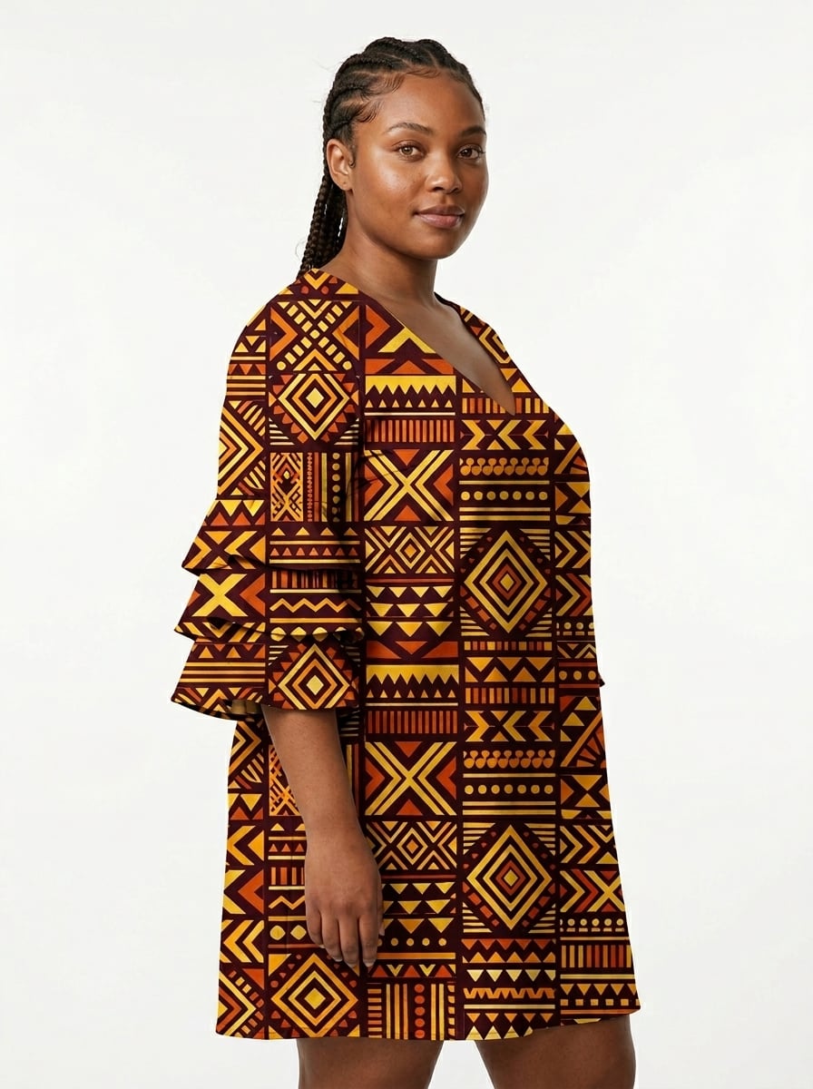 Mudcloth Stacked Ruffle Sleeve Dress