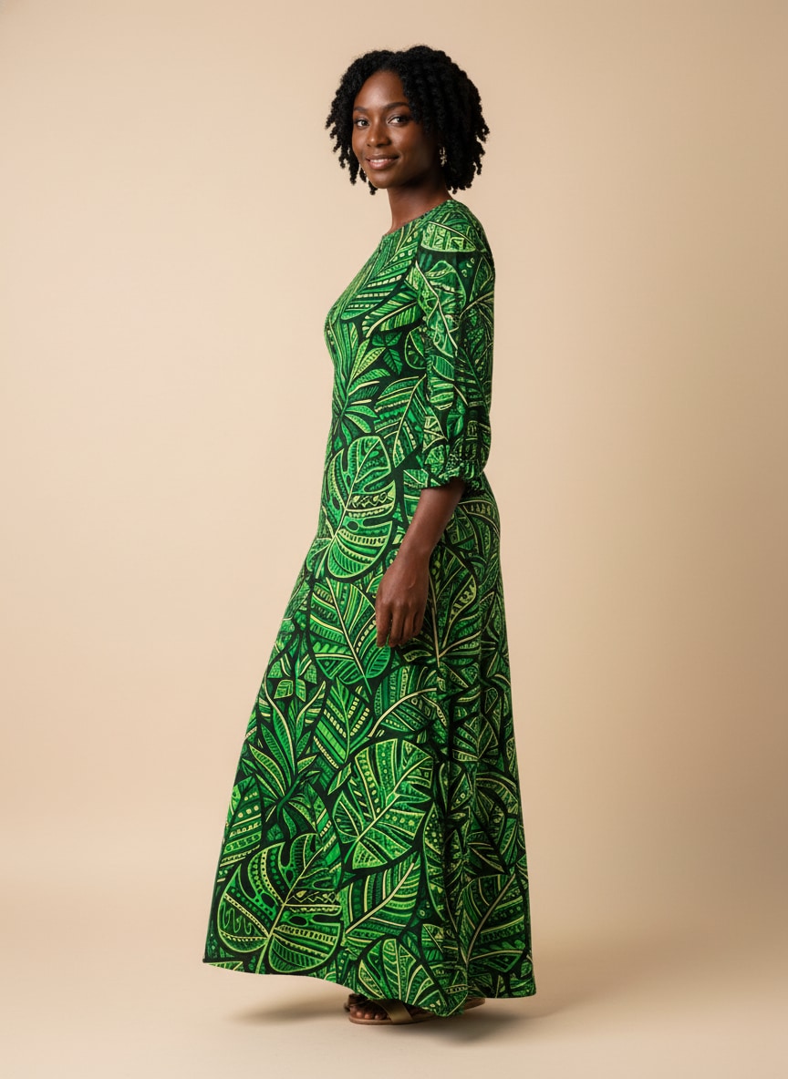 "Asili" Emerald Long Sleeve Maxi Dress