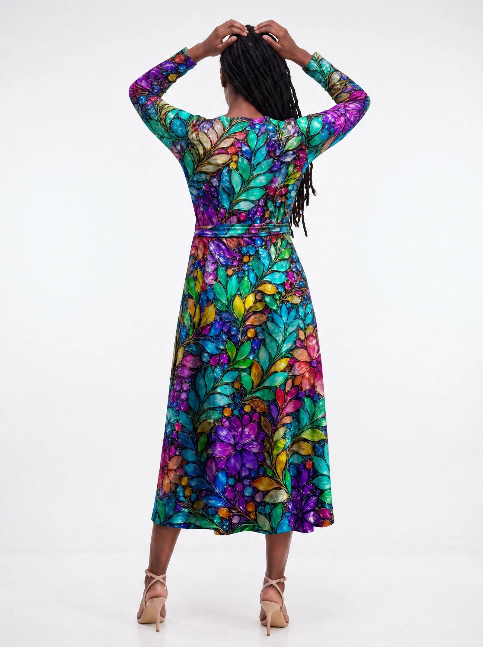 "Upinde" Viscose Midi Dress — back view on model
