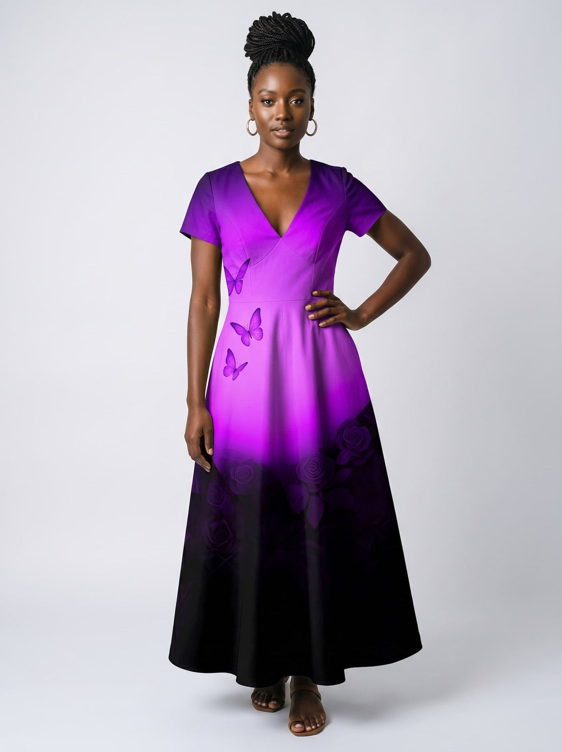 "Selah" Purple Short Sleeve Maxi Dress