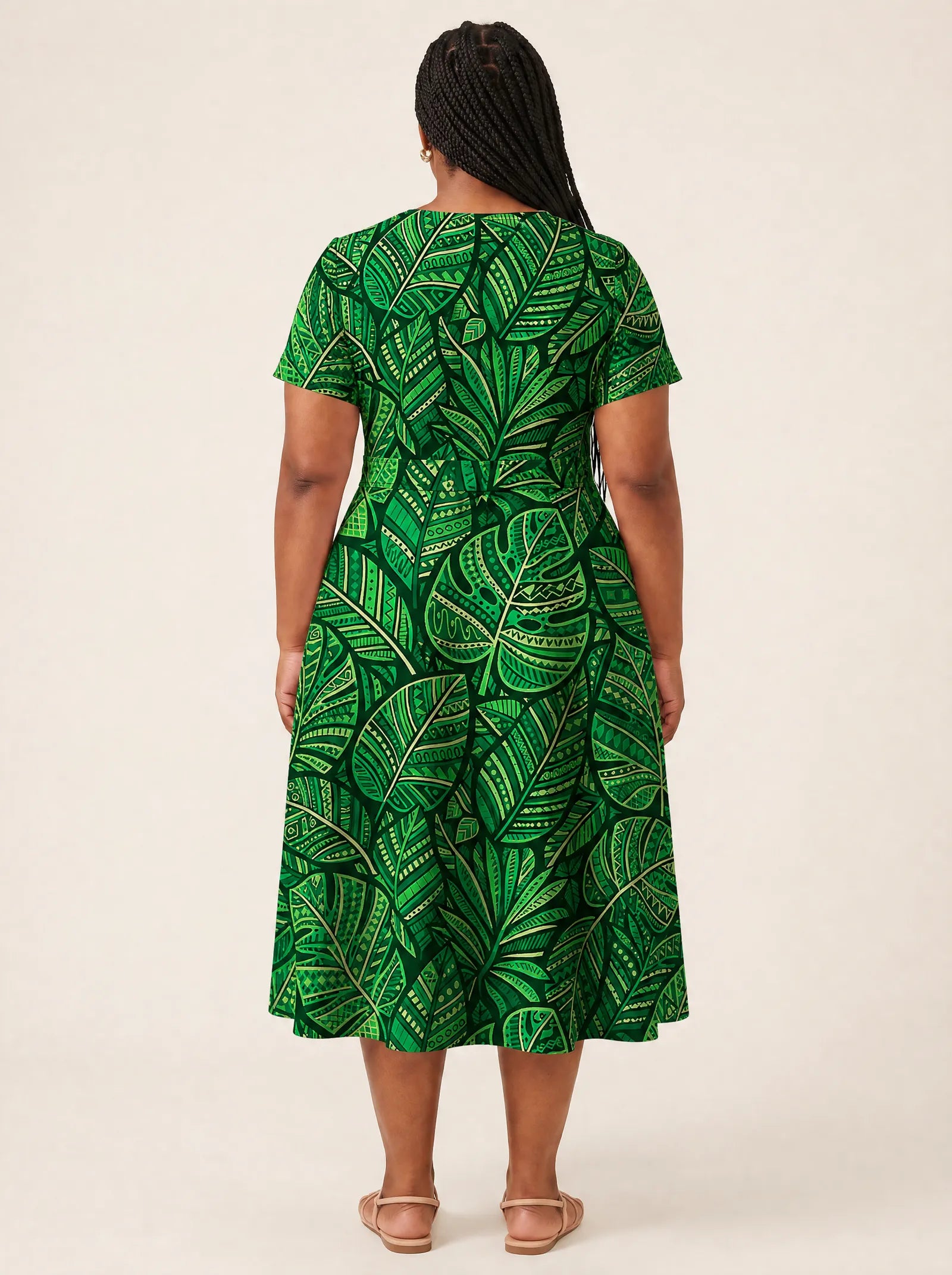 "Asili Emerald" V Neck Midi Dress