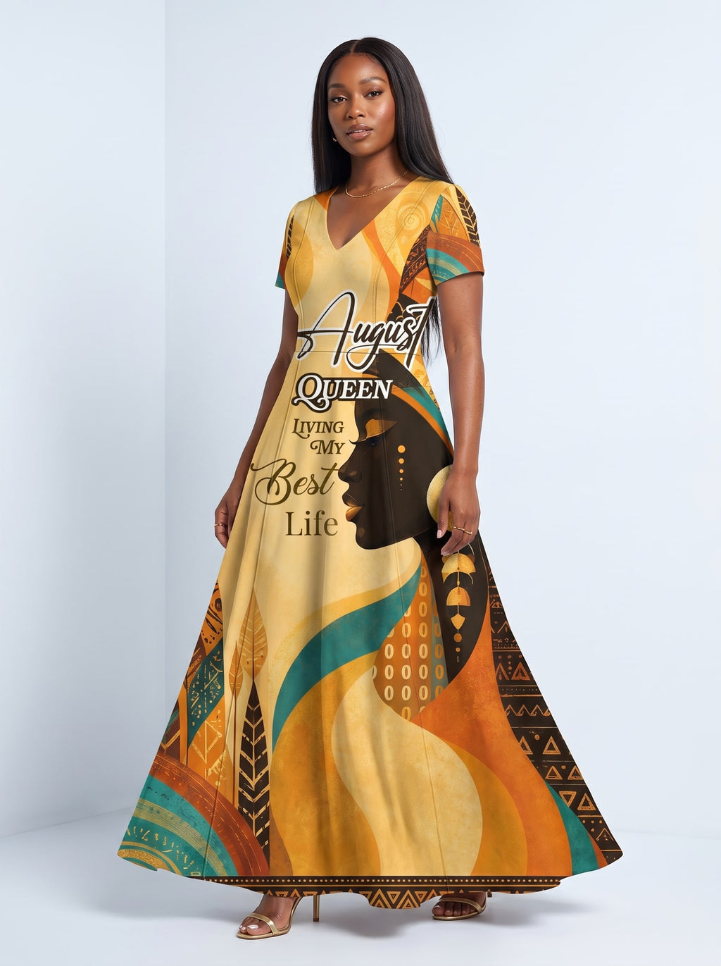 "August Queen Best Life" Short Sleeve Maxi Dress