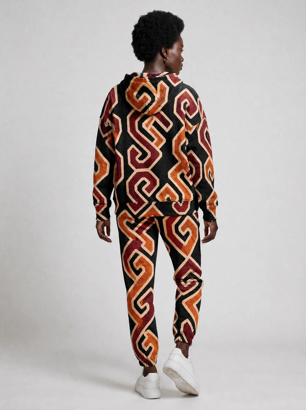 "Fundo" Black Wine Hoodie & Jogger Set — back view on model