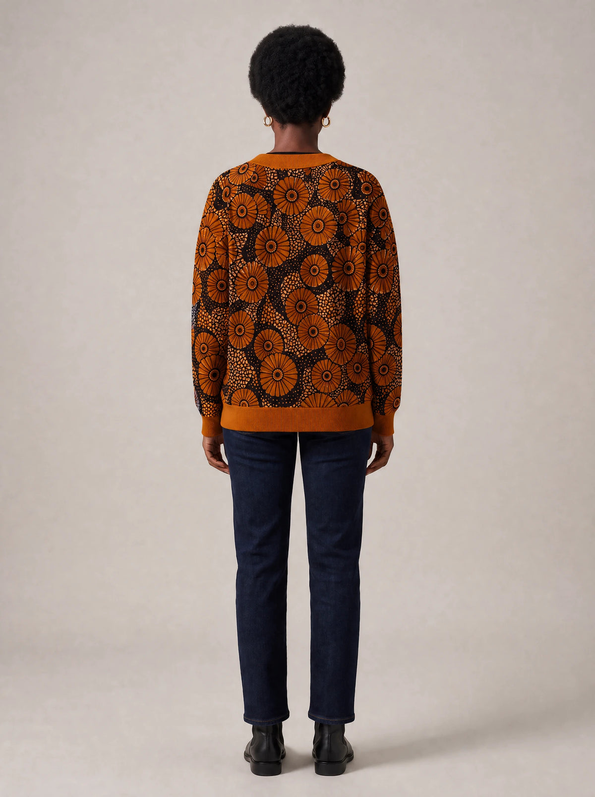 "Shada" Knitted Cardigan — back view on model