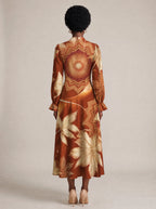 "Joto" Long Puff Sleeve Dress — back view on model