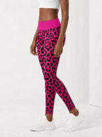 "Unstoppable" Pink Leopard Leggings — side view on model