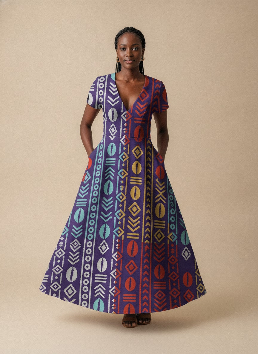 "Oshun Zamani" Short Sleeve Maxi Dress