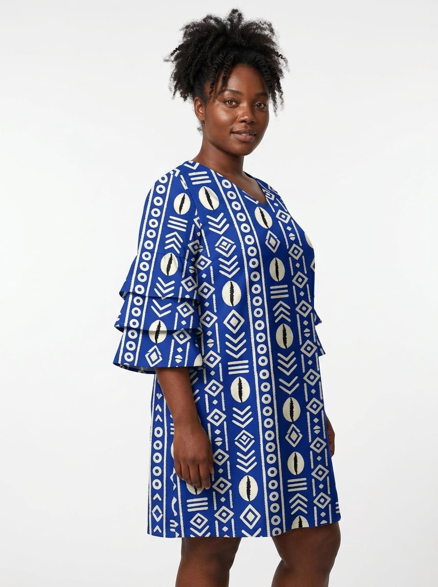 "Oshun" Royal Blue Stacked Ruffle Sleeve Dress