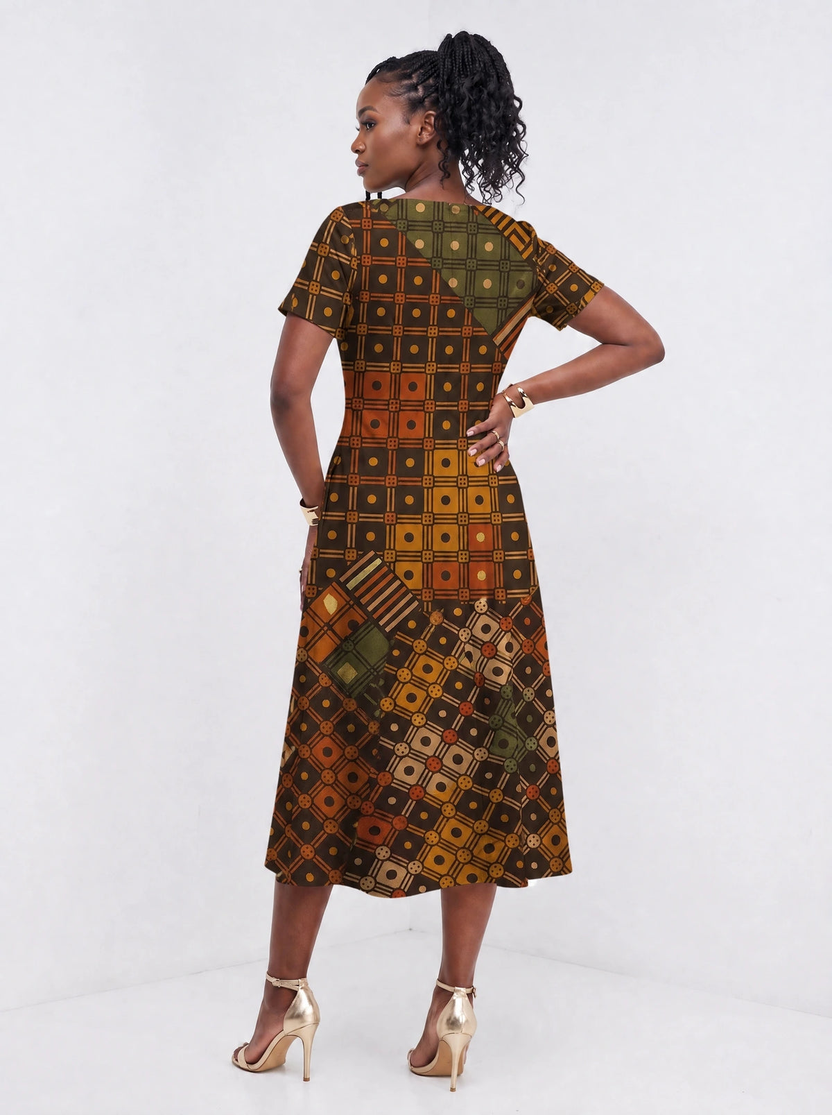 "Mkeka" Sweetheart Midi Dress — back view on model