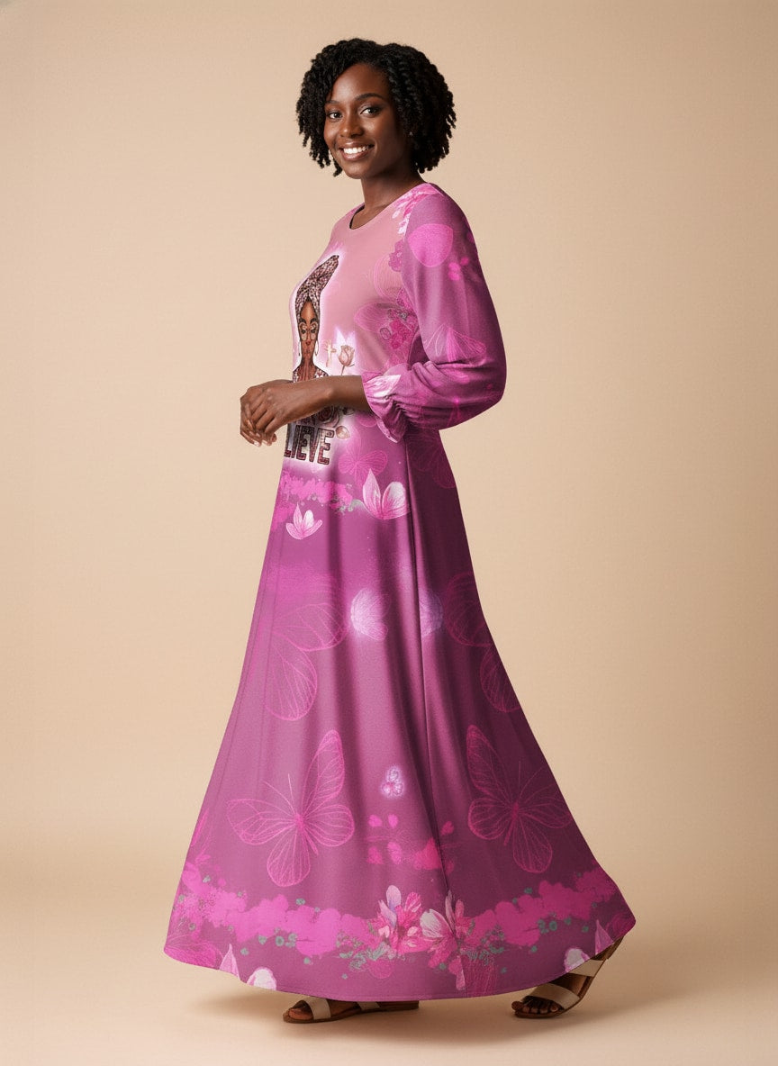 "Imani" Wild Rose Long Sleeve Maxi Dress