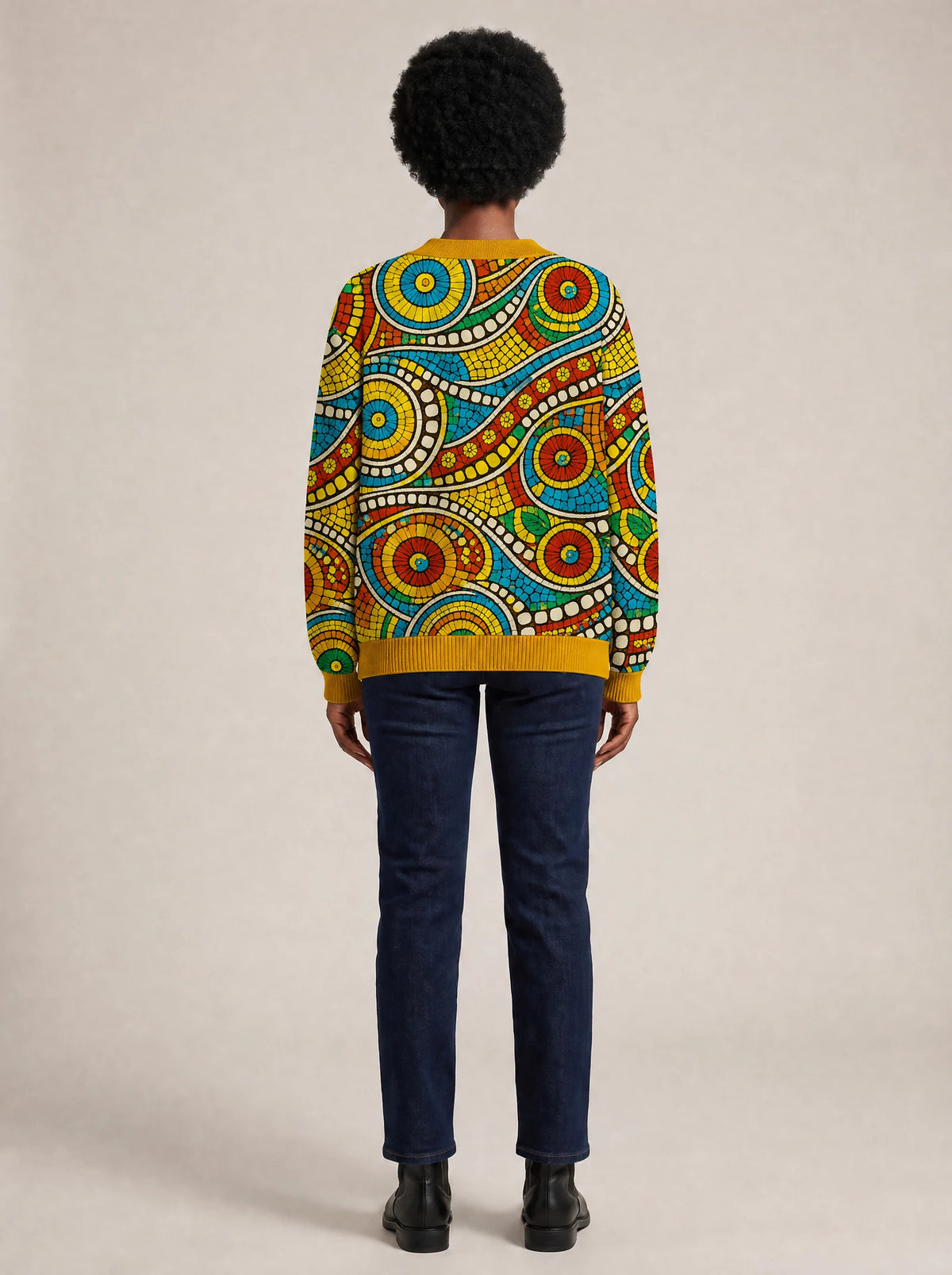 "Taji" Cardigan — back view on model