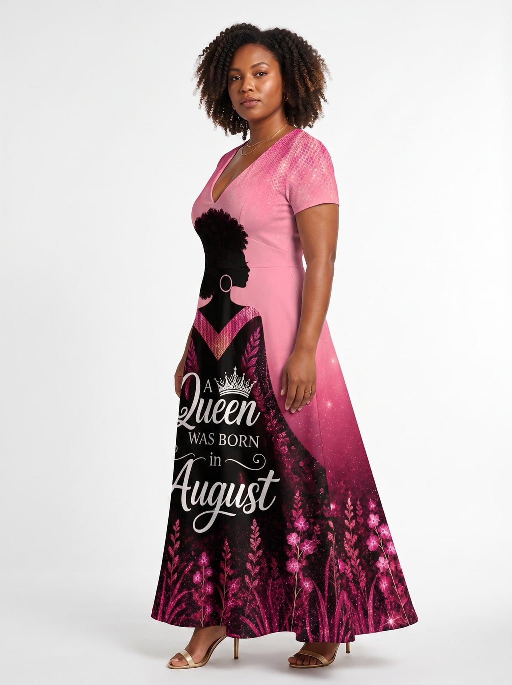 "August Queen Pink" Short Sleeve Maxi Dress
