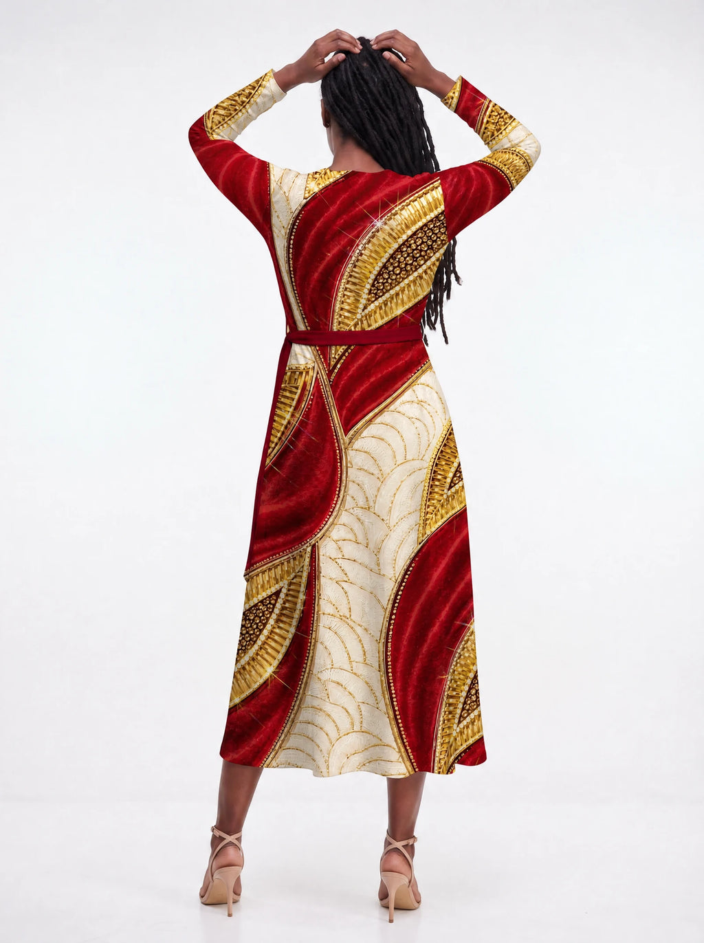 "Utukufu" Long Sleeve Midaxi Dress — back view on model
