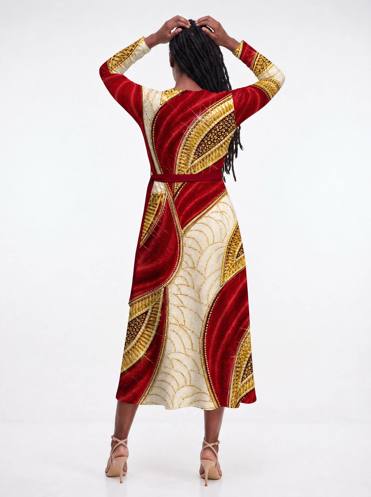 "Utukufu" Long Sleeve Midaxi Dress — back view on model