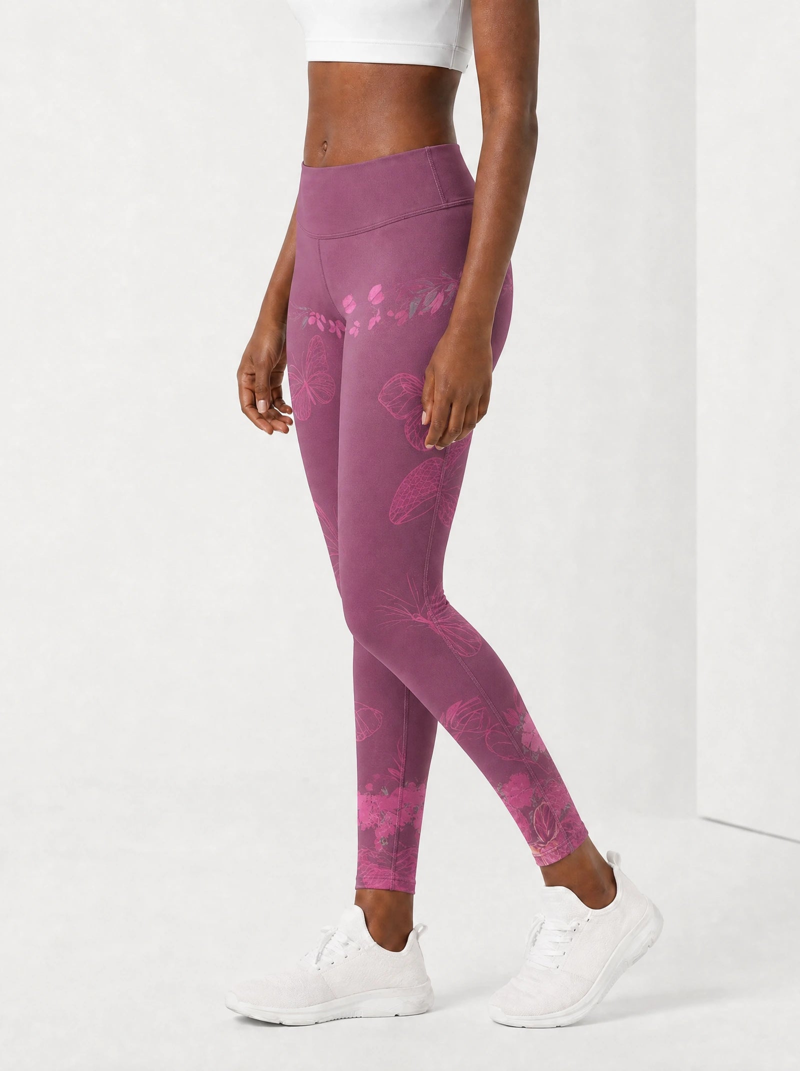 "Imani" Wild Rose Leggings — side view on model