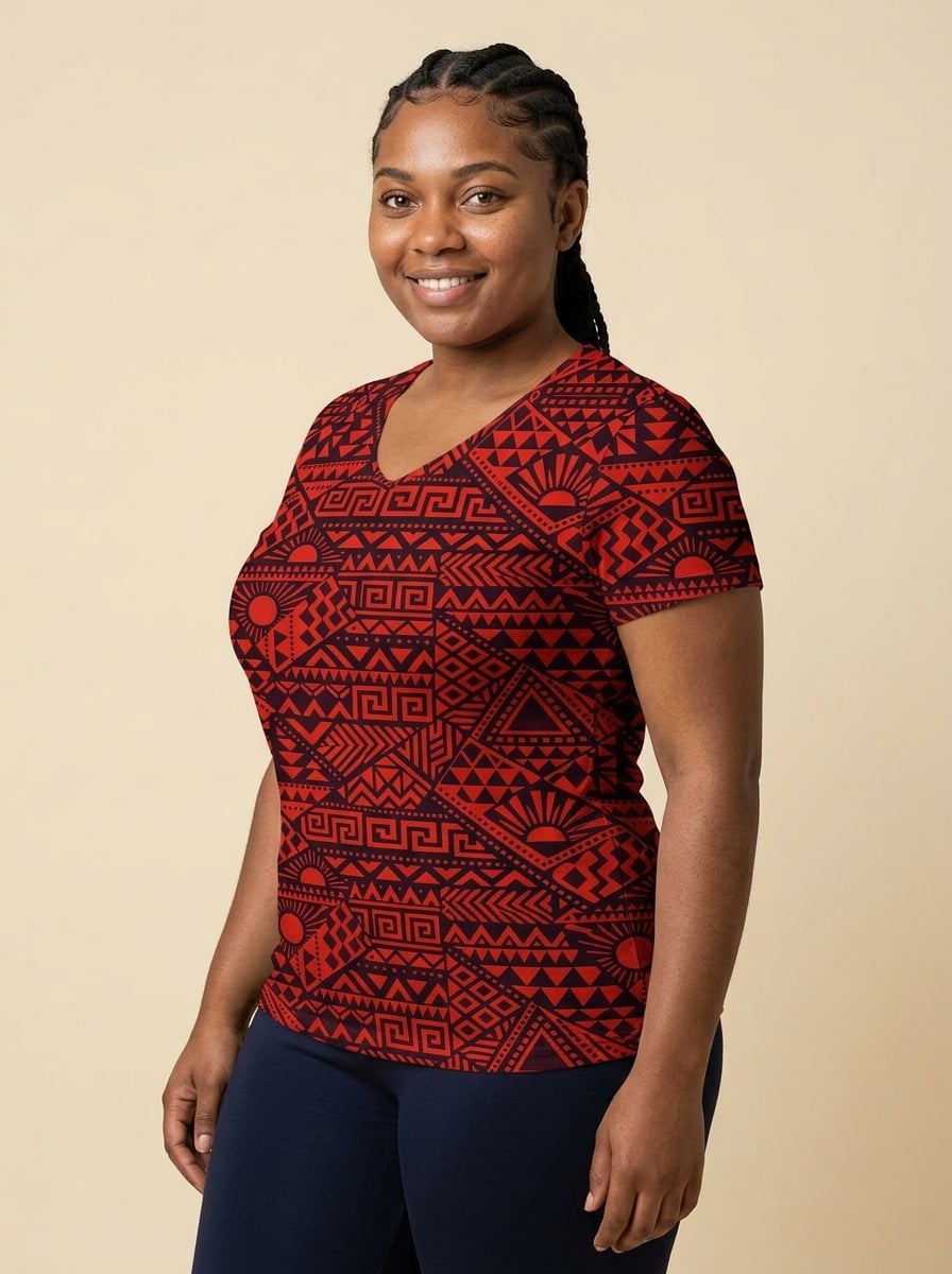 "Shaka" Burgundy V-Neck T-Shirt