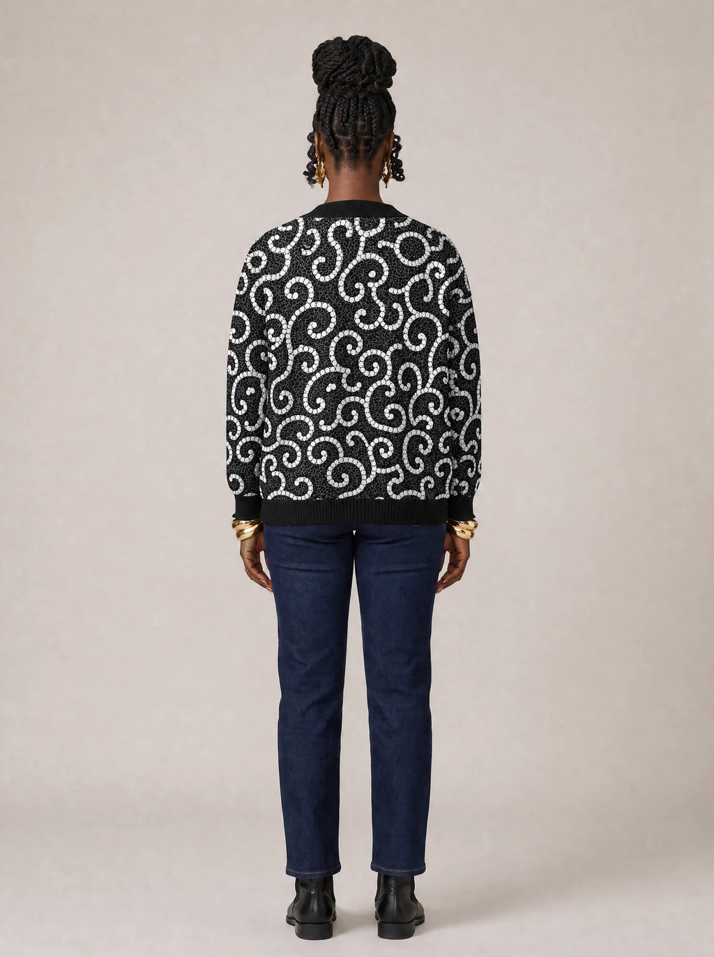 "Duara" Cardigan — back view on model