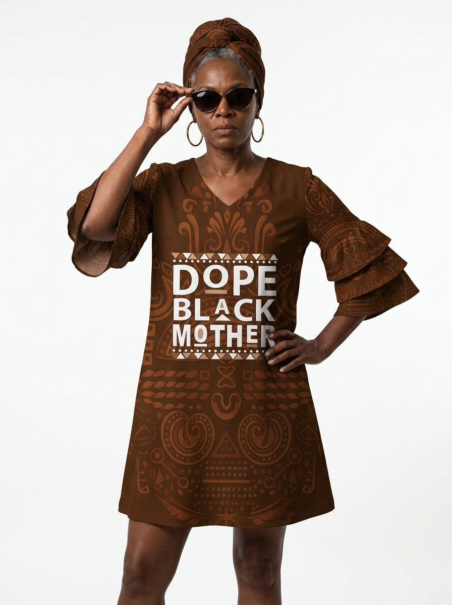 Dope Black Mom Stacked Ruffle Sleeve Dress