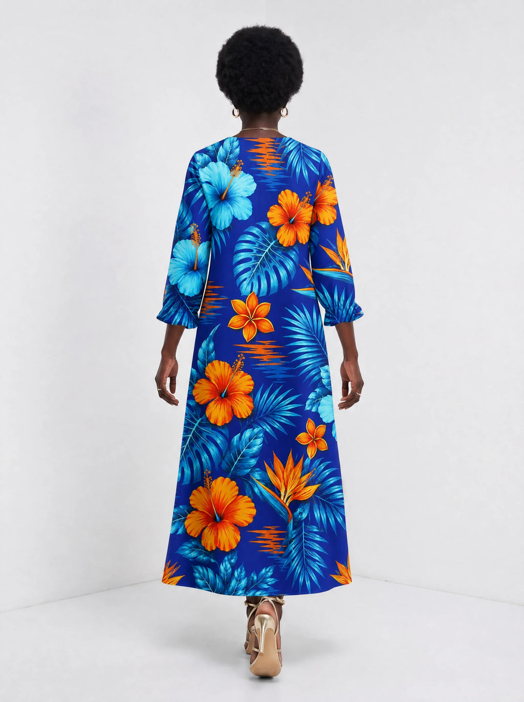 "Maua" Long Sleeve Maxi Dress — back view on model
