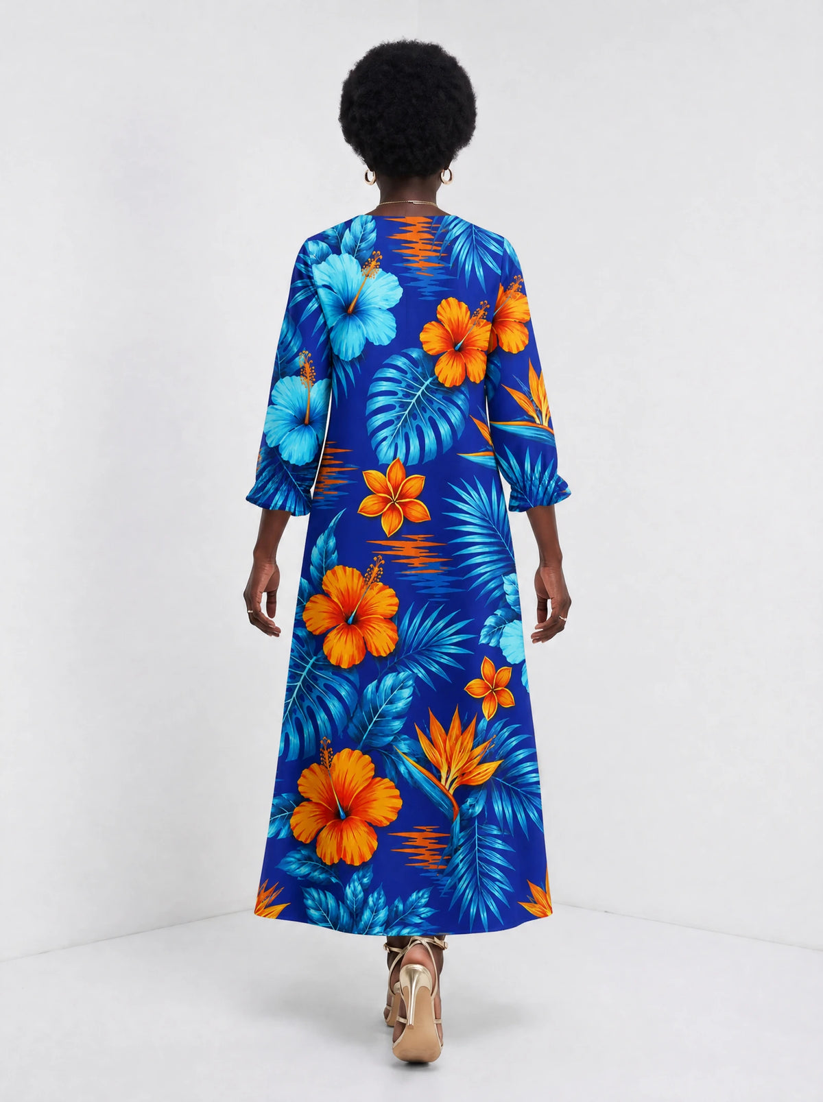 "Maua" Long Sleeve Maxi Dress — back view on model