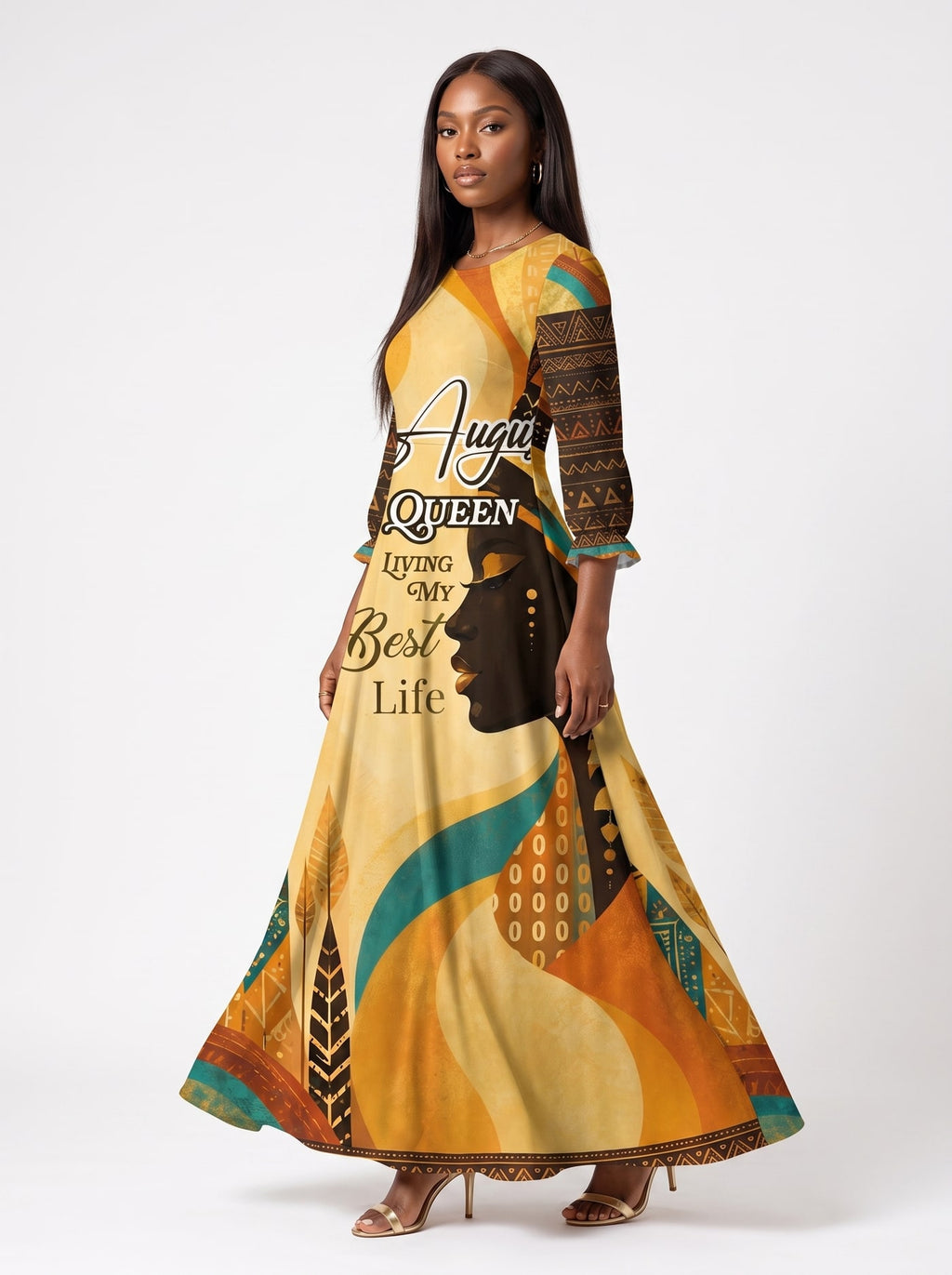 "August Queen Best Life" Long Sleeve Maxi Dress