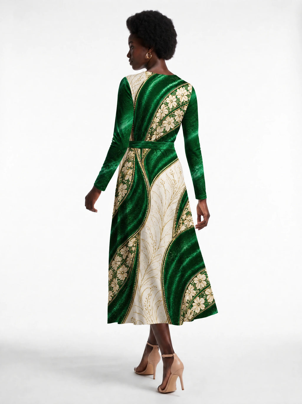 "Maile" Long Sleeve Midaxi Dress — back view on model
