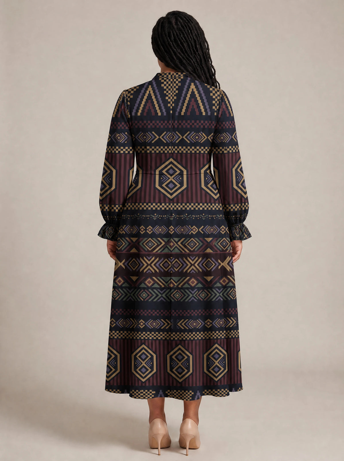 "Msuko" Long Puff Sleeve Dress — back view on model