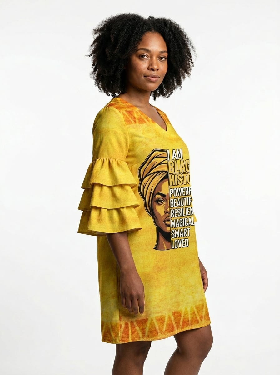 I am Black History Stacked Ruffle Sleeve Dress