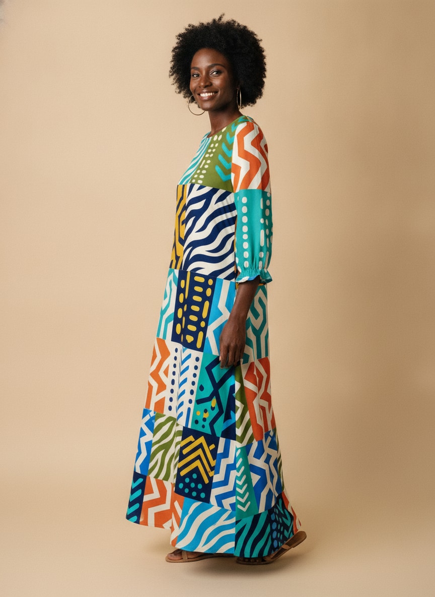 "Kitenge" Long Sleeve Maxi Dress