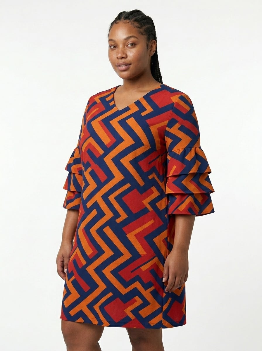 "Nzinga" Stacked Ruffle Sleeve Dress