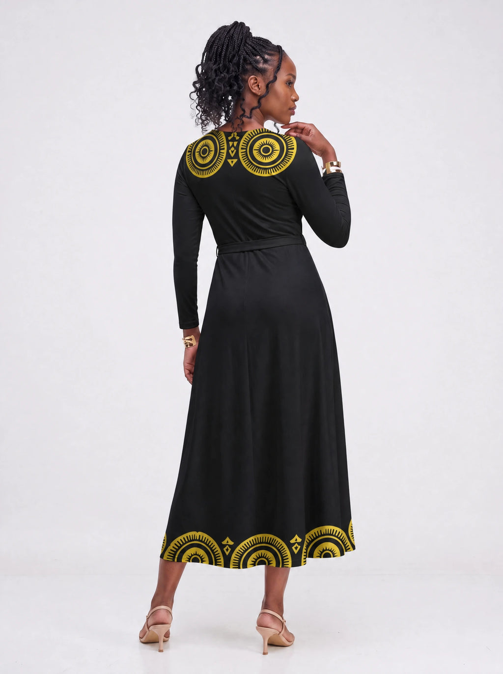"Mamafo" Long Sleeve Midaxi Dress — back view on model