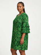 "Asili" Emerald Stacked Ruffle Sleeve Dress Promo
