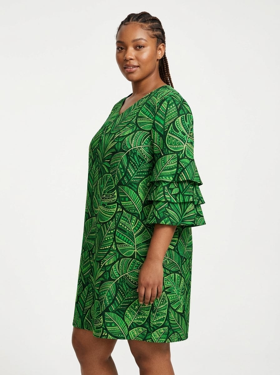 "Asili" Emerald Stacked Ruffle Sleeve Dress