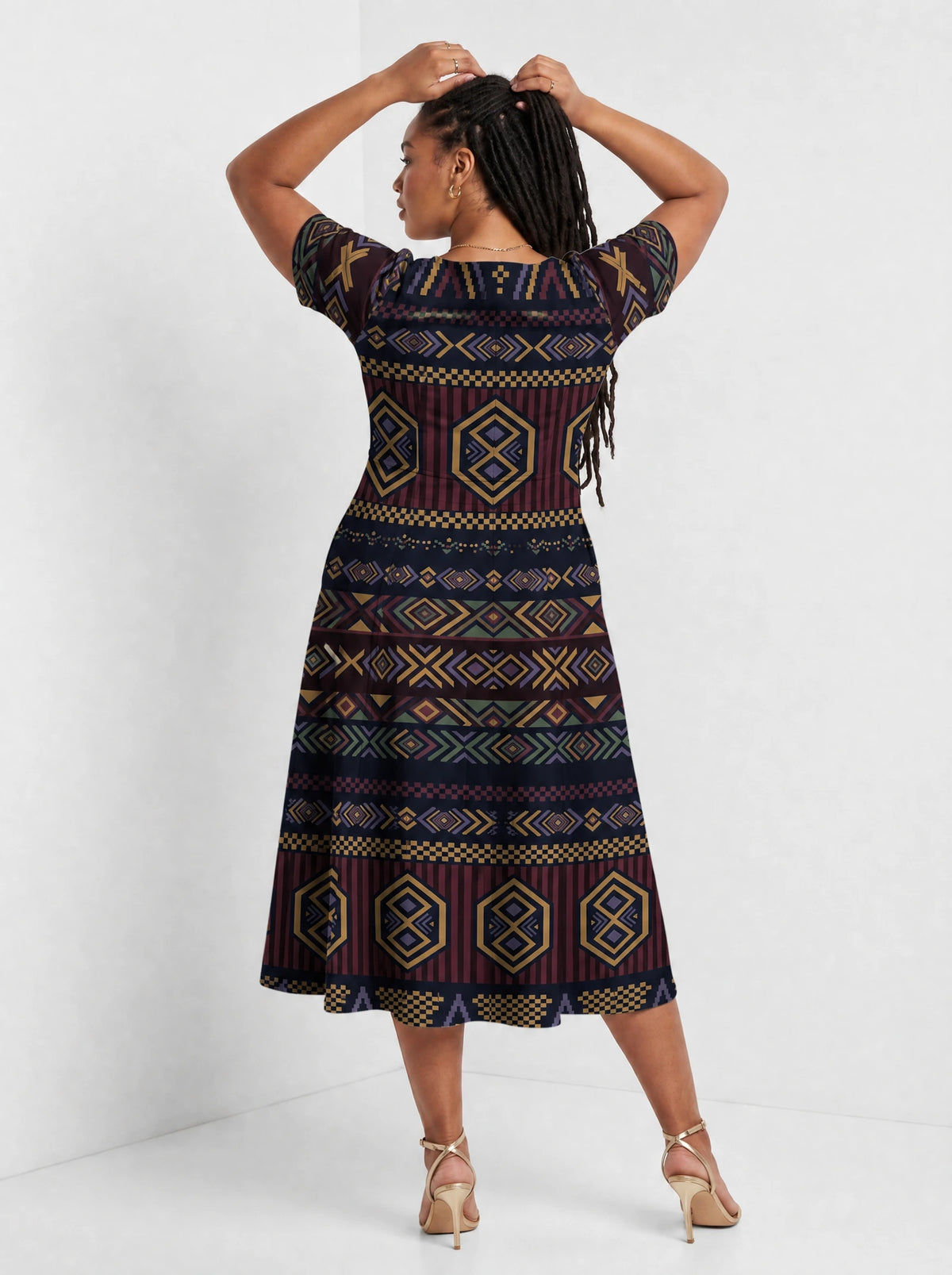 "Msuko" Sweetheart Midi Dress — back view on model