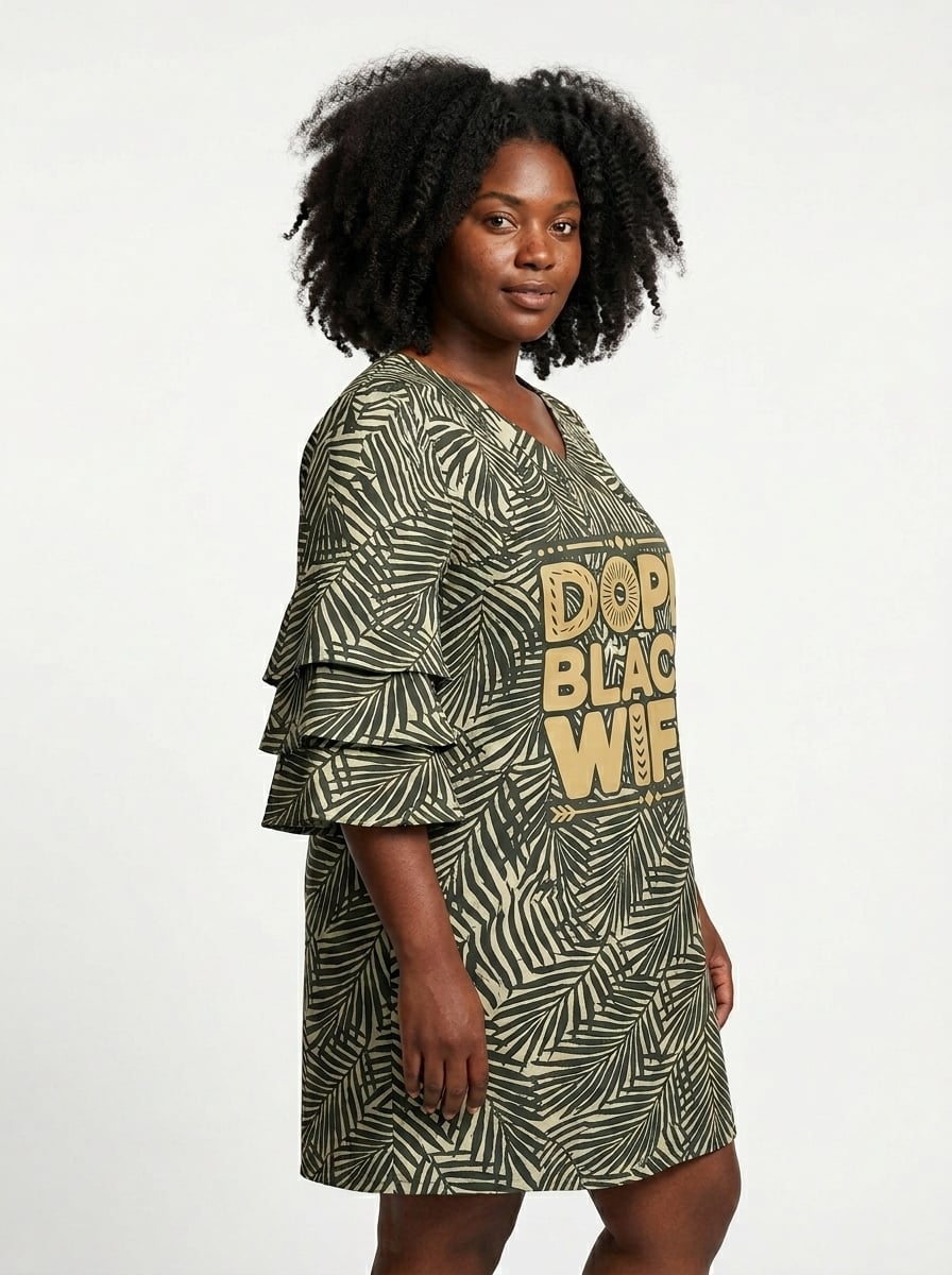 Dope Black Wife Stacked Ruffle Sleeve Dress
